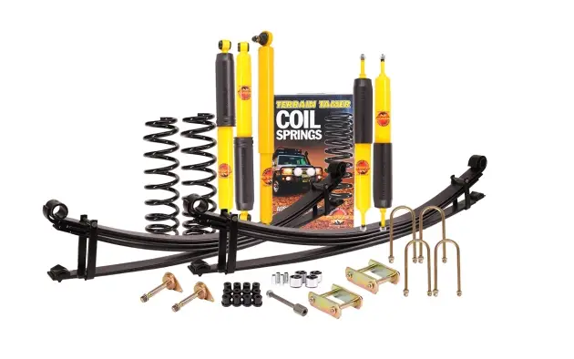 KIT DE SUSPENSION TERRAIN TAMER AVEC LAMES PARABOLIQUES +700KG/+850 KG REHAUSSE +40/50MM POUR TOYOTA LANDCRUISER 78/79 Vente Flash