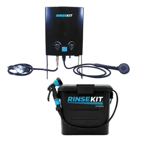 Produit De Marque DOUCHE PORTABLE AUTONOME RINSEKIT PRO 13.3L AVEC BATTERIE ET CHAUFFE EAU A GAZ HYPERHEATER 2.0