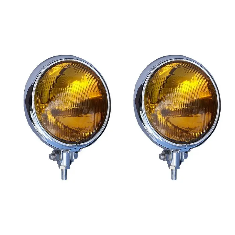 Jeu de 2 phares chromés Longue Portée avec glace jaune Marque
