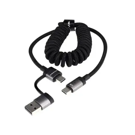 Câble de charge et de synchronisation, tressé en microfibre, spiralé, 50 - 150 cm, USB/C vers USB-C, max 60W WAYME Solde