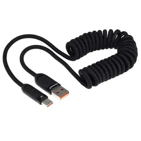 Câble de charge et de synchronisation, tressé en microfibre, spiralé, 50 - 180 cm, USB vers USB-C, max 100W, noir Bon Marché
