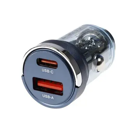 Acheter En Ligne Chargeur 12/24V, USB 18W + USB-C PD 33W, avec anneau, bleu transparent WAYME