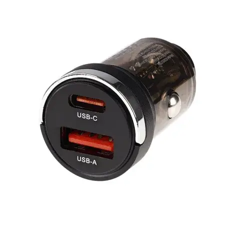 Haute Qualité Chargeur 12/24V, USB 18W + USB-C PD 33W, avec anneau, noir transparent WAYME