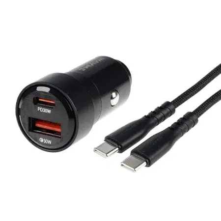 Chargeur 12/24V, USB 30W + USB-C PD 30W + USB-C vers Câble USB-C 100 cm, max 60W WAYME Dernière Chance