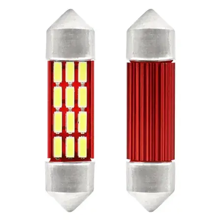 Usine Directe Ampoule Navette LED 36mm Festoon SV8.5 12/24V C5W C10W C3W, 12x 4014 SMD, CANBUS, blanc, 2 pièces AMiO 01632