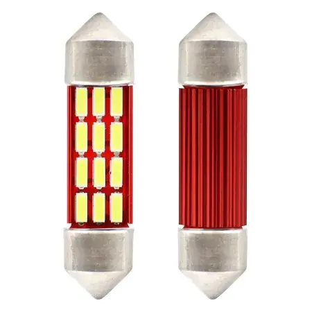 Marque Ampoule Navette LED 39mm Festoon SV8.5 12/24V C5W C10W C3W, 16x 4014 SMD, CANBUS, blanc, 2 pièces AMiO 01633