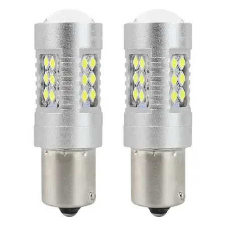 Top Vente Ampoule LED P21W BA15s 12/24V 24x 3030 SMD, avec lentille, CANBUS, blanc, 2 pièce AMiO 01445