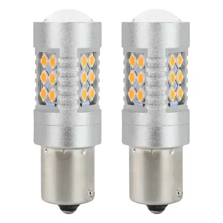 Ampoule LED PY21W BAU15s 12/24V 24x 3030 SMD, avec lentille, CANBUS, Ambre, 2 pièce AMiO 02580 Meilleur Prix