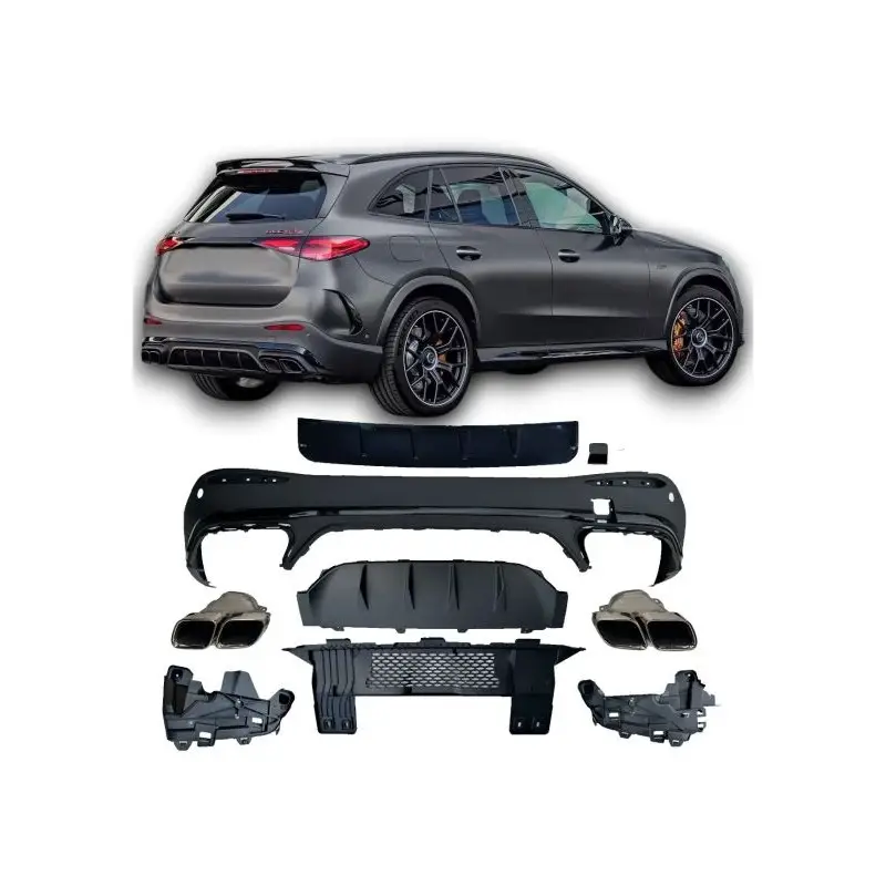 DIFFUSEUR LOOK GLC63 AMG NOIR AVEC EMBOUTS CHROME POUR MERCEDES GLC W254 X254 SUV (23-25) AVEC PACK AMG Réduction