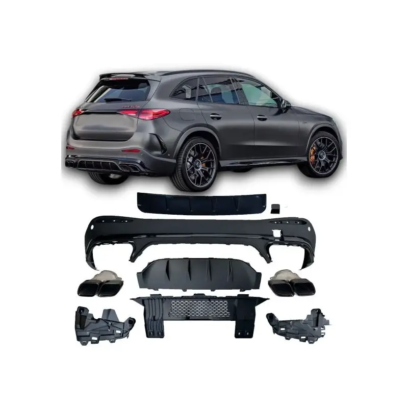 Prix Réduit DIFFUSEUR LOOK GLC63 AMG NOIR AVEC EMBOUTS NOIR POUR MERCEDES GLC W254 X254 SUV (23-25) AVEC PACK AMG