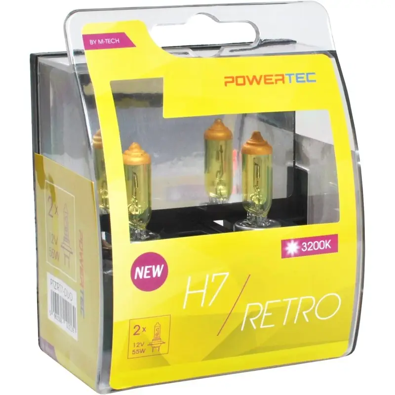 Meilleur Choix SET DE 2 AMPOULES HALOGENES POWERTEC EFFET RETRO JAUNE H7 12V DUO