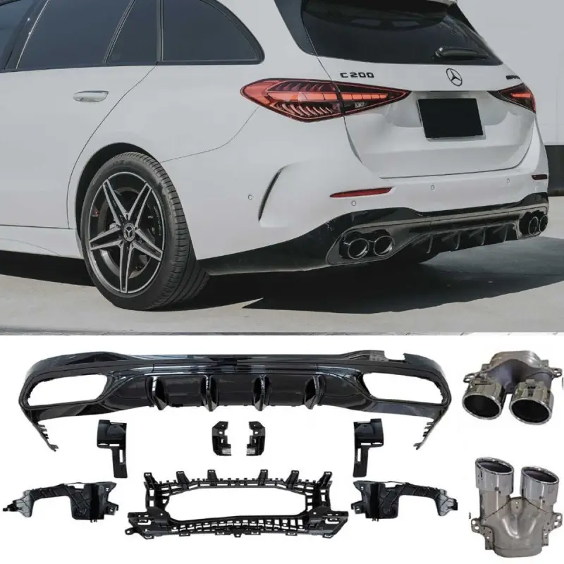Prix Réduit DIFFUSEUR NOIR BRILLANT + EMBOUTS CHROME LOOK C43 AMG POUR MERCEDES CLASSE C W206 BERLINE S206 BREAK (21-24) AVEC PACK AMG