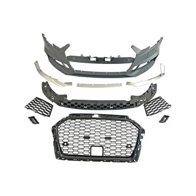 Quantité Limitée PARE-CHOCS AVANT LOOK RS3 POUR AUDI A3 8V (16-20) - BERLINE + CABRIO - NOIR + ALU - POUR PDC - AVEC ACC
