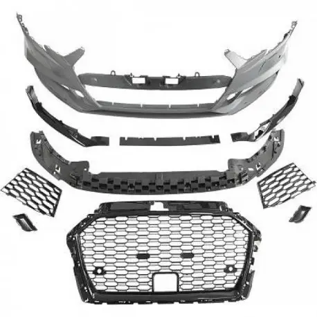 PARE-CHOCS AVANT COMPLET LOOK RS3 POUR AUDI A3 8V (16-20) - 3/5 PORTES (SPORTBACK) - FULL NOIR - POUR PDC - POUR ACC Meilleur Choix