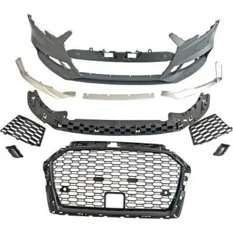 PARE-CHOCS AVANT COMPLET LOOK RS3 POUR AUDI A3 8V (16-20) - 3/5 PORTES (SPORTBACK) - NOIR + ALU - POUR PDC - POUR ACC Expédié Aujourd’hui
