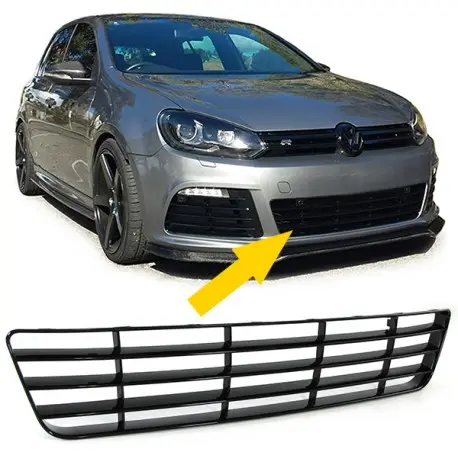 GRILLE CENTRALE DE PARE CHOC AVANT VW GOLF 6 R20 (08-12) - NOIR BRILLANT Affaire À Saisir