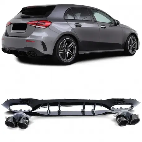 Acheter En Ligne DIFFUSEUR A45S + EMBOUTS NOIR LOOK A45 AMG FULL BLACK MERCEDES CLASSE A W177 HATCHBACK (18-24)