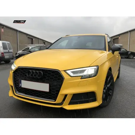 Top Vente CALANDRE AVANT LOOK RS3 FULL NOIR BRILLANT POUR AUDI A3 8V FACELIFT (16-19) - POUR PDC
