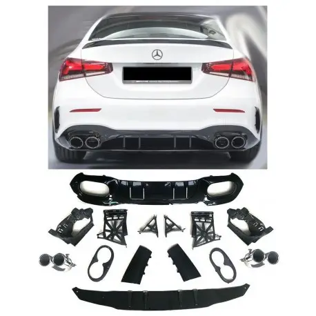Expédié Aujourd’hui DIFFUSEUR A45S + EMBOUTS CHROME LOOK A45 AMG FULL BLACK MERCEDES CLASSE A W177 V177 BERLINE (18-24)