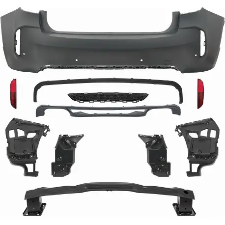 Dernière Chance PARE-CHOCS ARRIÈRE COMPLET LOOK X6M POUR BMW X6 F16 (14-18) - AVEC PDC - POUR DOUBLE ÉCHAPPEMENT GAUCHE - DROIT