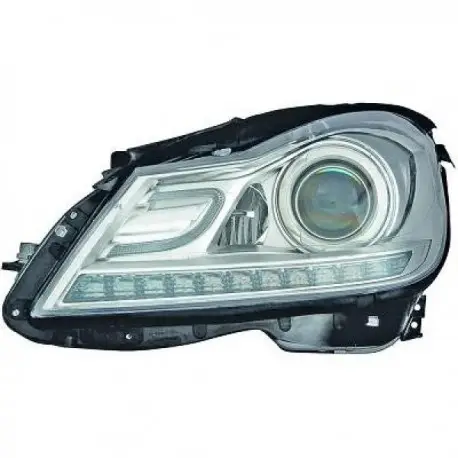 Nouvel Arrivage SET DES 2 PHARE AVANT LOOK XENON AVEC LED MERCEDES CLASSE C W204 (11-14) - H7/H7 - CHROME