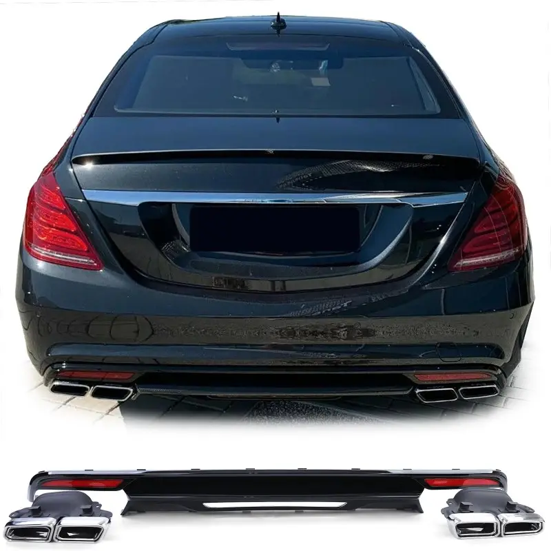 Jusqu’à Épuisement Des Stocks DIFFUSEUR ARRIERE LOOK S63 - S65 AMG AVEC EMBOUTS NOIR POUR MERCEDES CLASSE S W222 (13-17) NOIR BRILLANT