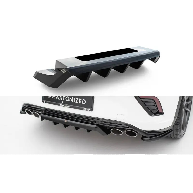 CENTRAL ARRIERE SPLITTER (AVEC UNE BARRE VERTICALE) VOLKSWAGEN T-ROC R MK1 (17-21) - MAXTONDESIGN - FINITION NOIR BRILLANT Populaire