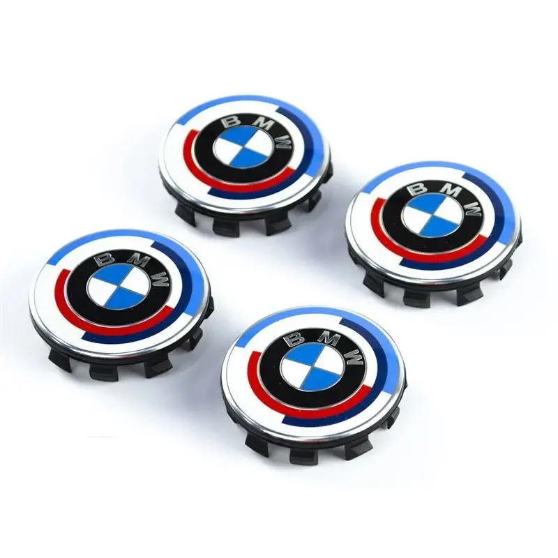 Expédition Rapide CENTRES DE JANTES D'ORIGINE BMW 50EME ANNIVERSAIRE - 4 PIECES ORIGINALES BMW - 56 MM