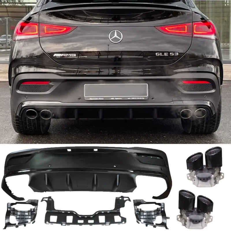 DIFFUSEUR COMPLET LOOK GLE 53 AMG NOIR AVEC EMBOUTS D'ECHAPPEMENT NOIR POUR MERCEDES GLE COUPE C167 (20-24) PACK AMG Expédition Rapide