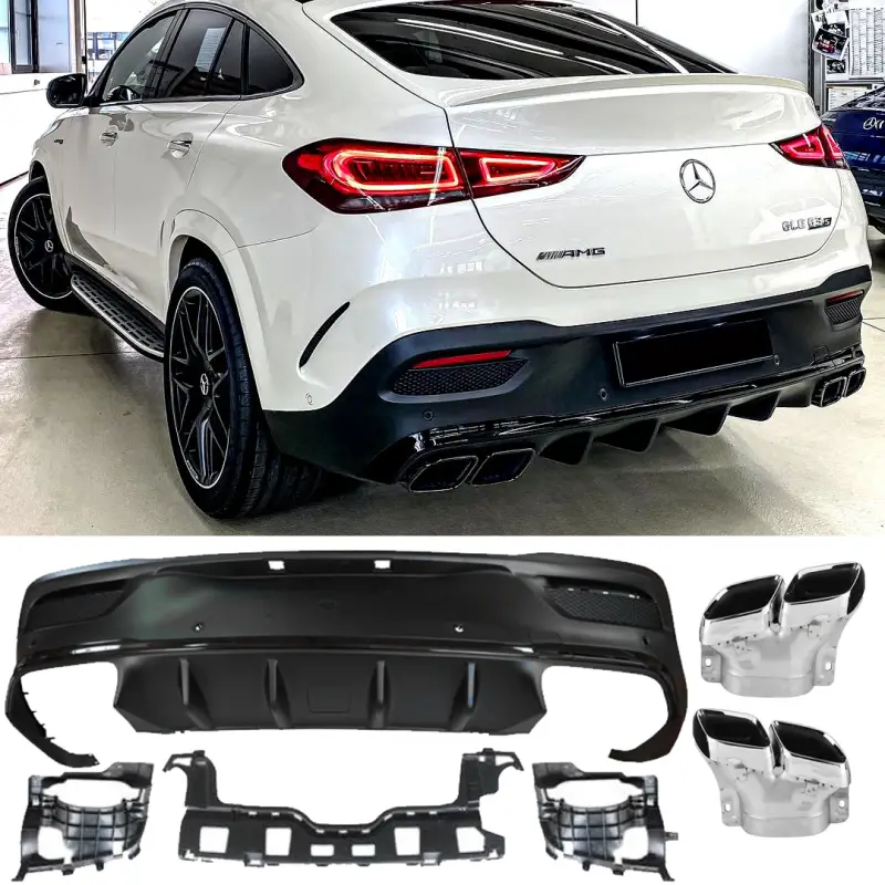 Pas Cher DIFFUSEUR COMPLET LOOK GLE 63 AMG NOIR AVEC EMBOUTS D'ECHAPPEMENT CHROME POUR MERCEDES GLE COUPE C167 (20-24) PACK AMG