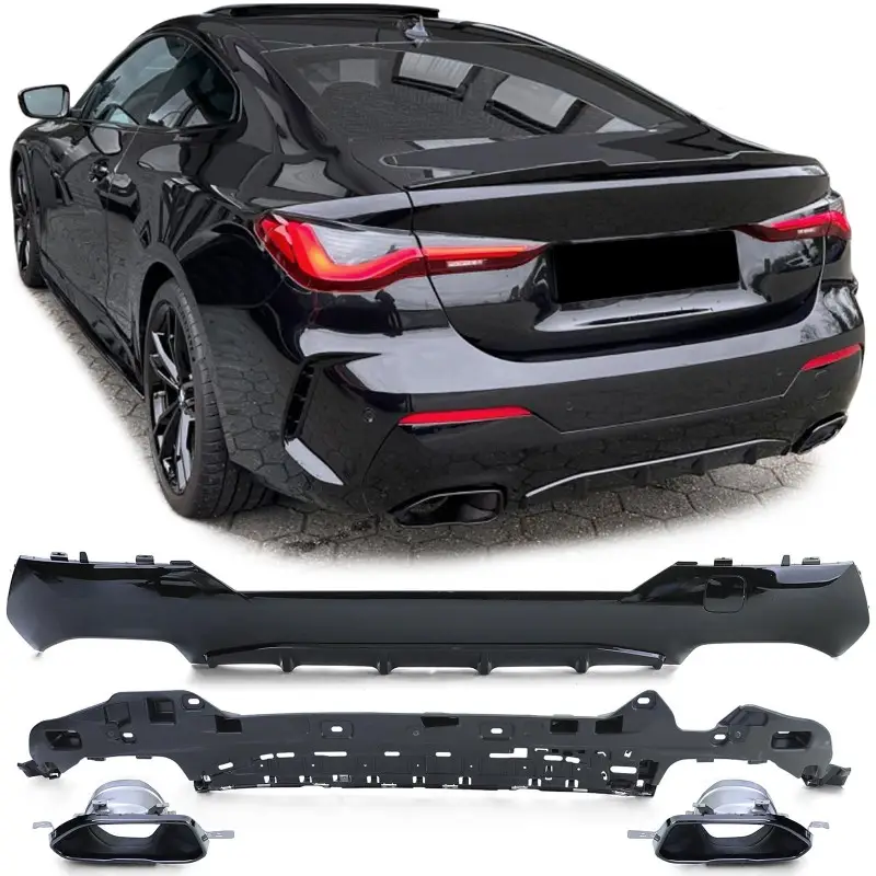 DIFFUSEUR M-PACK + 2 EMBOUTS D'ÉCHAPPEMENT NOIR LOOK 440I POUR BMW SÉRIE 4 G22 (21-24) + SERIE 4 G23 CABRIOLET (21-24) Certifié