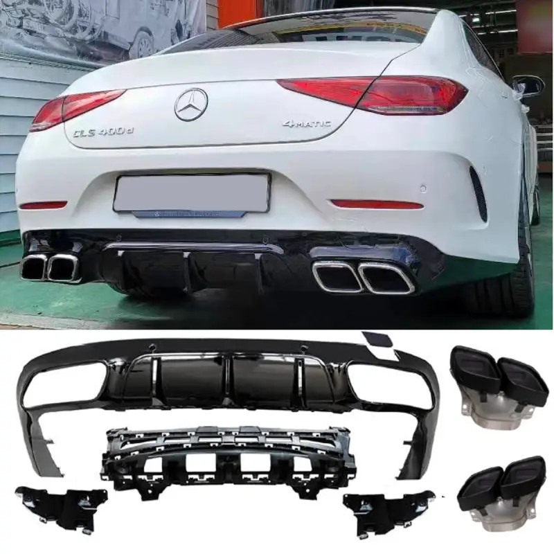 Offre Limitée DIFFUSEUR COMPLET LOOK CLS 63 AMG FULL BLACK POUR MERCEDES CLS W257 C257 (18-24) PACK AMG - EMBOUTS D'ECHAPPEMENT CARRE CHROME