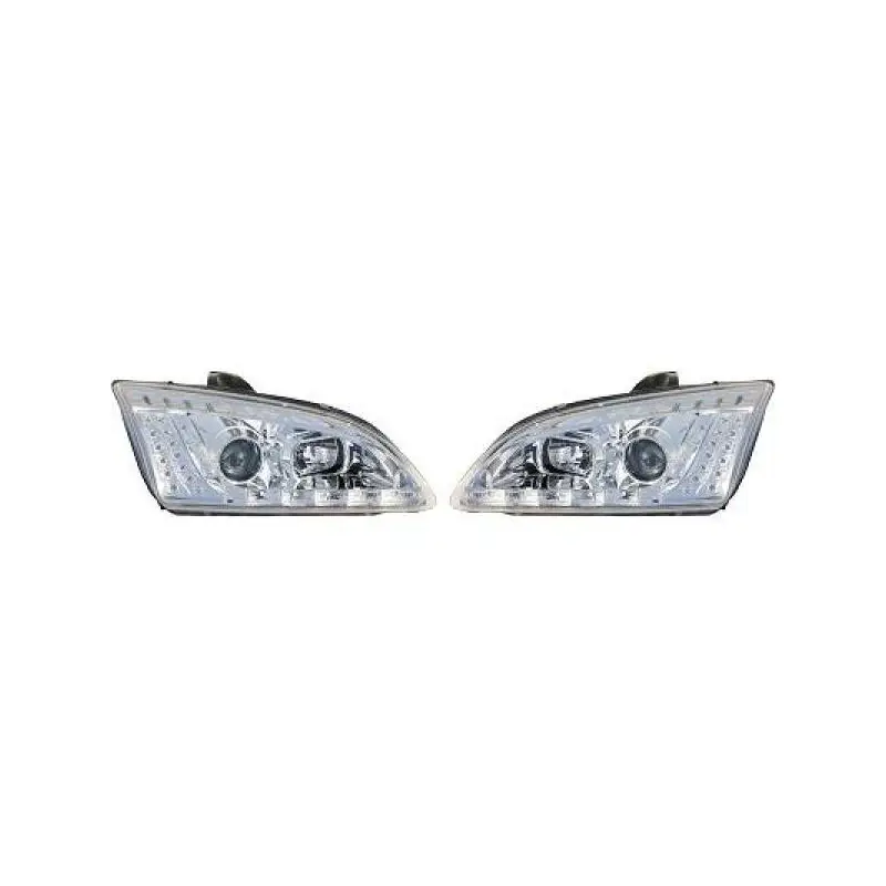 SET DE DEUX PHARES AVANT POUR FORD FOCUS 2 (04-08) - CHROME - A LED - H1-H1 Dernière Chance