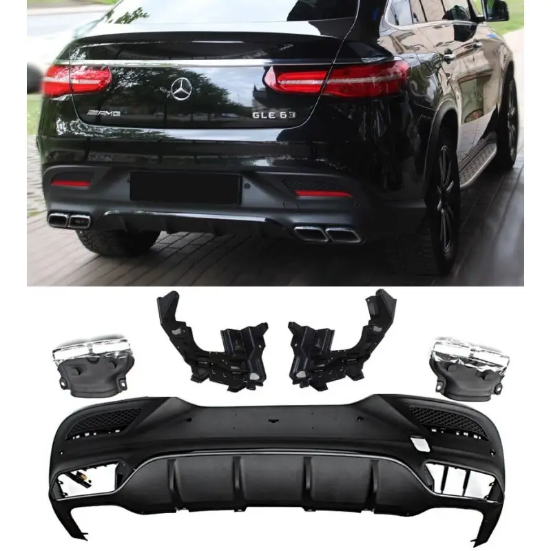 DIFFUSEUR COMPLET LOOK GLE 63 AMG AVEC EMBOUTS CHROME POUR MERCEDES GLE COUPE C292 (15-19) - NOIR & CHROME Pas Cher