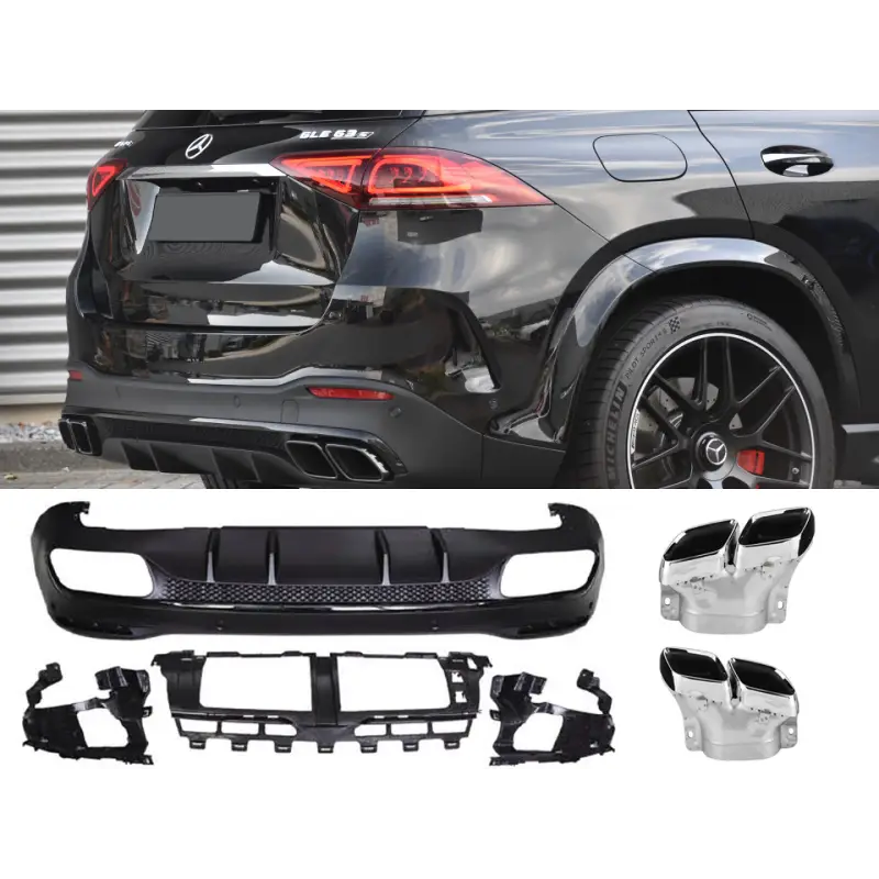 DIFFUSEUR COMPLET LOOK GLE 63 AMG NOIR POUR MERCEDES GLE SUV W167 (20-25) PACK AMG - EMBOUTS D'ECHAPPEMENT CHROME Commande En Gros