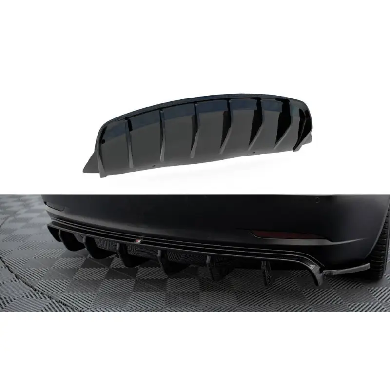 Authentique DIFFUSEUR ARRIERE COMPLET V.2 DU PARE-CHOCS ARRIERE TESLA MODEL 3 - MAXTON DESIGN - FINITION NOIR BRILLANT