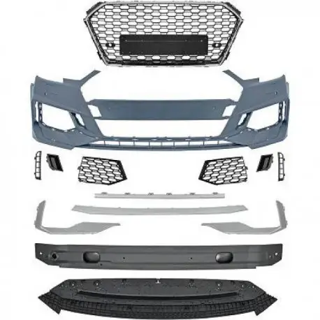 PARE CHOC AVANT COMPLET DESIGN AUDI A4 B9 8W (15-19) LOOK RS4 - MOD 3 - AVEC GRILLES NOIR - CHROME - AVEC LAVE PHARE - AVEC PDC Prix Promo