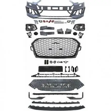 PARE CHOC AVANT COMPLET DESIGN AUDI A4 B9 8W (15-19) LOOK RS4 - MOD 2 - AVEC GRILLES NOIR - AVEC LAVE PHARE - AVEC PDC Offre Limitée