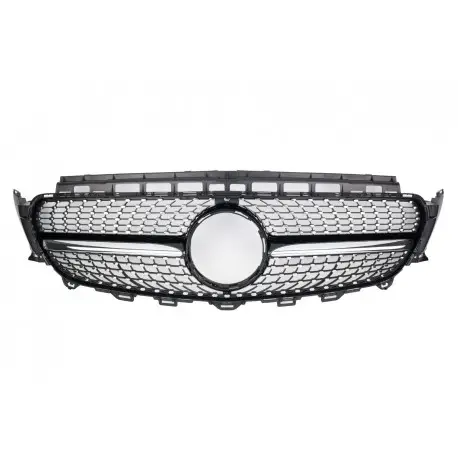 CALANDRE LOOK DIAMANT MERCEDES CLASSE E W213 C238 (16-20) - NOIR + CHROME - SANS CAMERA 360° Haute Qualité