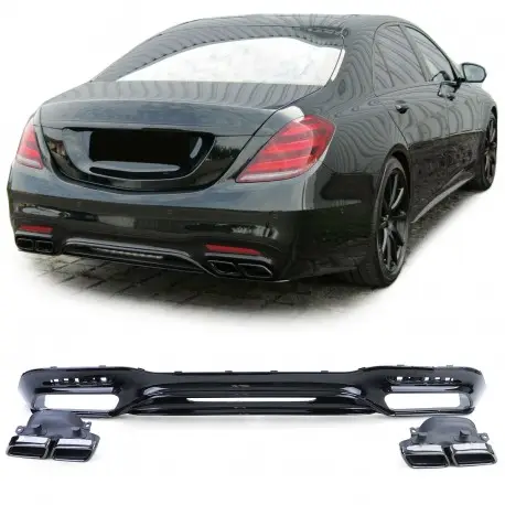 DIFFUSEUR ARRIERE LOOK S63 - S65 AMG AVEC EMBOUTS NOIR POUR MERCEDES CLASSE S W222 (17-20) NOIR BRILLANT Populaire