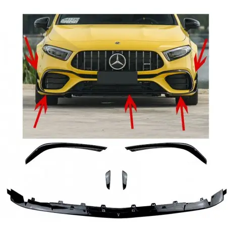 Acheter En Ligne LAME DE PARE-CHOCS AVANT AERO NOIR BRILLANT POUR MERCEDES CLASSE A W177 (18-22) POUR A45 AMG