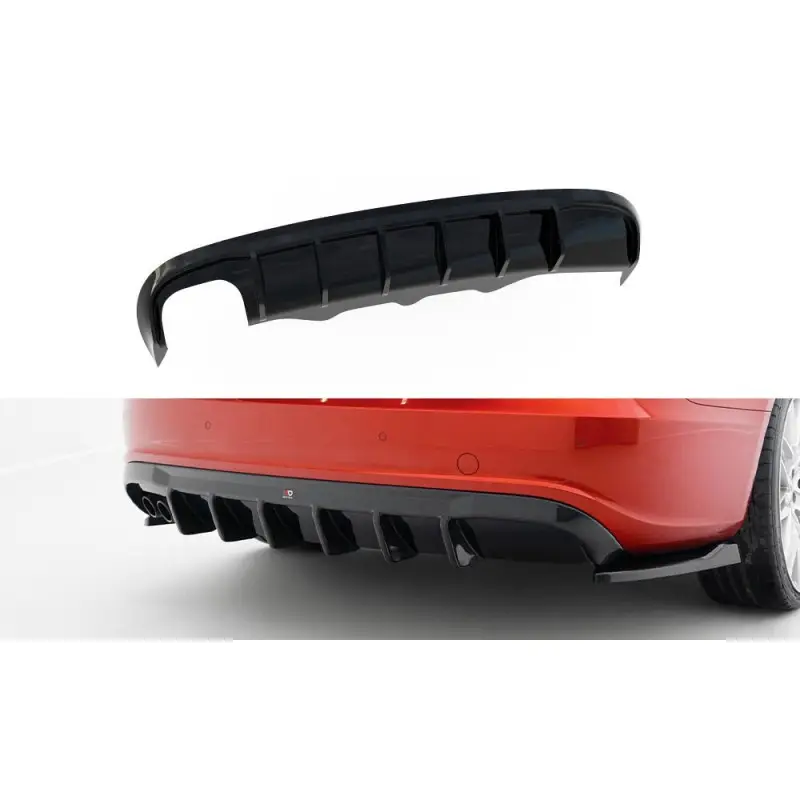Usine Directe DIFFUSEUR ARRIÈRE COMPLET AUDI A5 S-LINE SPORTBACK 8T (VERSION AVEC DOUBLE EMBOUT D'ÉCHAPPEMENT D'UN CÔTÉ) - MAXTONDESIGN - FINITION NOIR BRILLANT