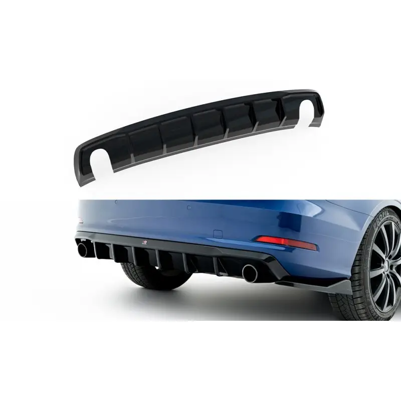 Vente Flash DIFFUSEUR ARRIÈRE COMPLET AUDI A3 SEDAN 8V(VERSION AVEC EMBOUTS D'ÉCHAPPEMENT SIMPLES DES DEUX CÔTÉS) - MAXTONDESIGN - FINITION NOIR BRILLANT
