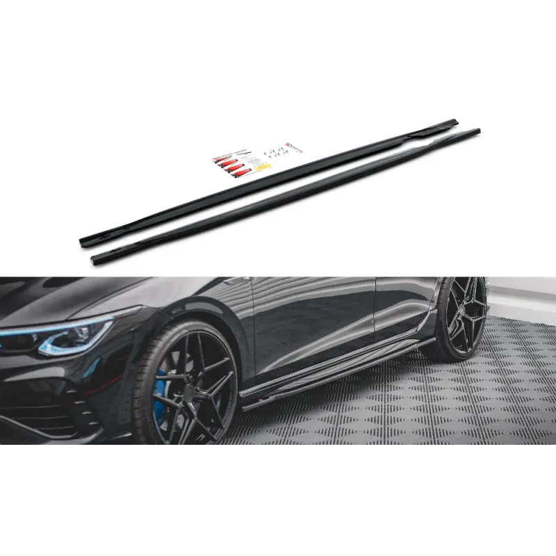 RAJOUTS DES BAS DE CAISSE V.1 VOLKSWAGEN GOLF R MK8 - MAXTON DESIGN - FINITION NOIR BRILLANT Vente Directe