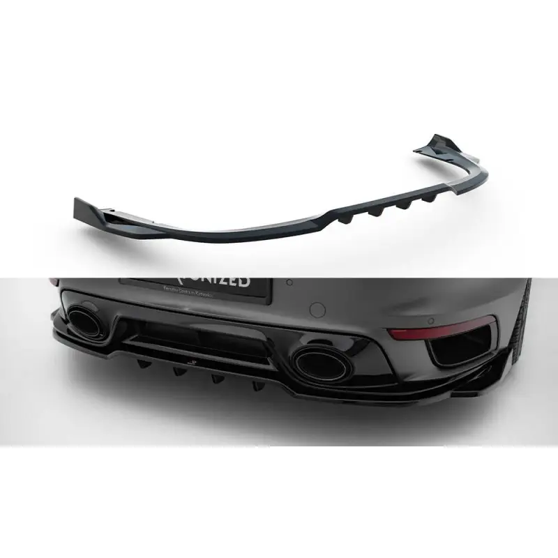 ARRIERE SPLITTER (AVEC UNE BARRE VERTICALE) PORSCHE 911 TURBO S SPORT PACKAGE 992 - MAXTONDESIGN - FINITION NOIR BRILLANT Populaire