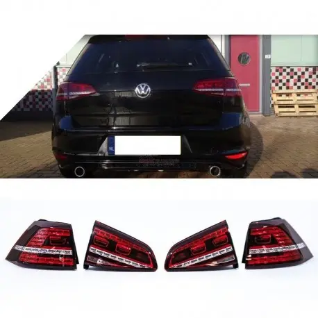Acheter Direct SET DE FEUX ARRIERE LOOK GTI GTD VW GOLF 7 (12-16) - AVEC CLIGNOTANT DYNAMIQUE - ROUGE CERISE