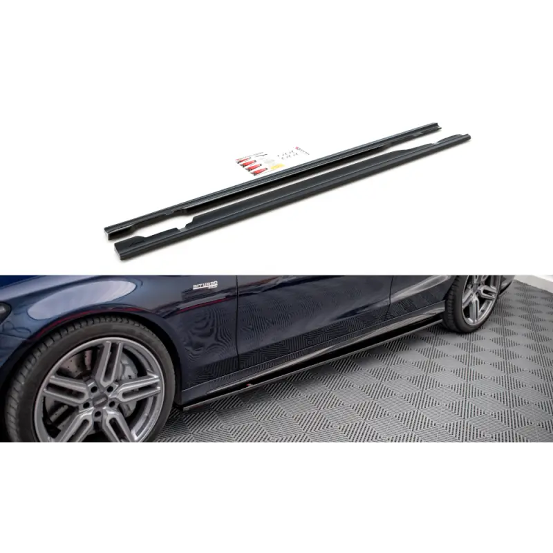 SET DES DIFFUSEUR DES BAS DE CAISSE MERCEDES- BENZ C43 AMG W205 - MAXTON DESIGN - FINITION NOIR BRILLANT Soldes