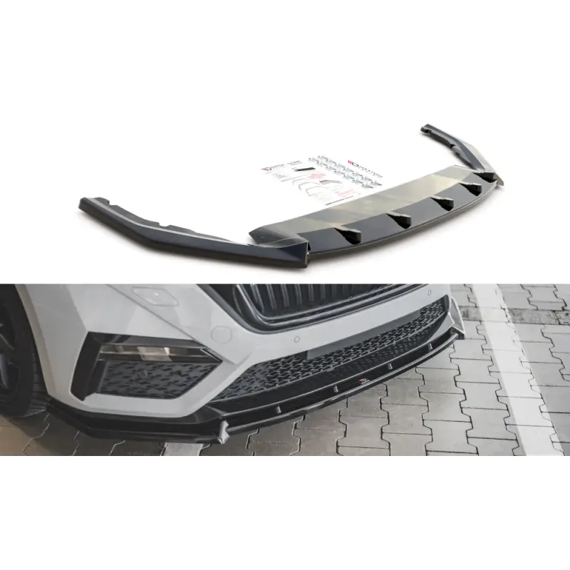 LAME DU PARE-CHOCS AVANT V.1 SKODA OCTAVIA RS MK4 - MAXTON DESIGN - FINITION NOIR BRILLANT Bon Plan