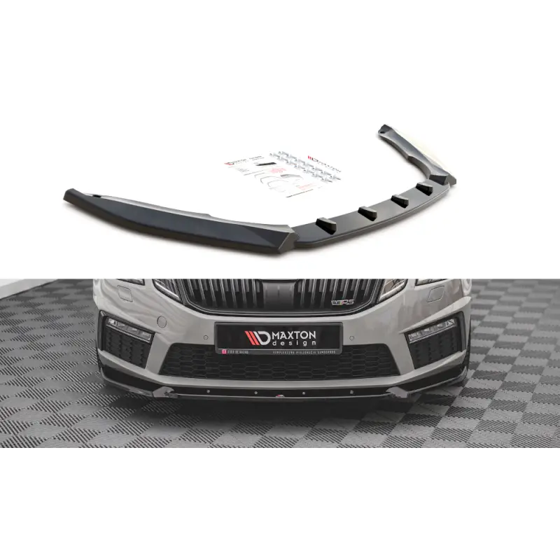 Nouvel Arrivage LAME DU PARE-CHOCS AVANT V.2 SKODA OCTAVIA RS MK3 FACELIFT - MAXTON DESIGN - FINITION NOIR BRILLANT