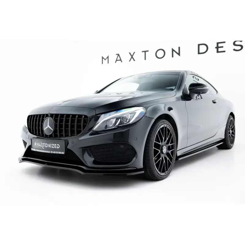 LAME DU PARE-CHOCS AVANT - SPLITTER V.1 MERCEDES- BENZ C-CLASS W205 COUPE AMG-LINE - MAXTON DESIGN - FINITION NOIR BRILLANT Prix Bas